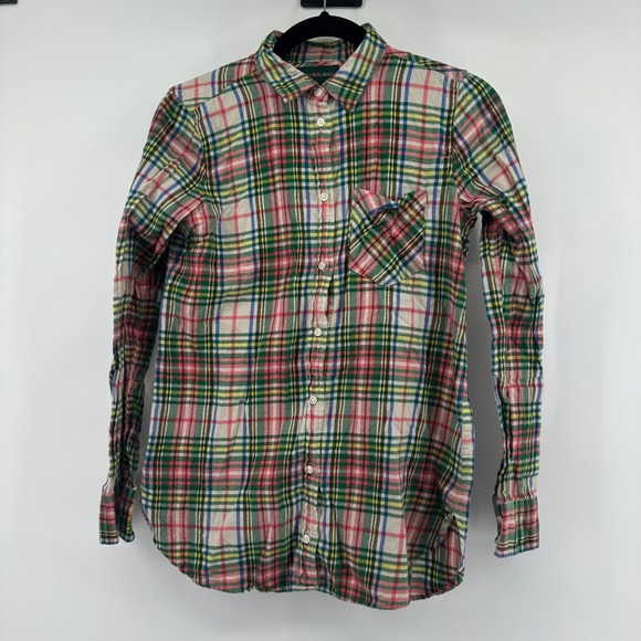 J.Crew Always Classic Plaid Button-Up Long Sleeve Shirt - Women's Size 0 - Picture 2 of 5